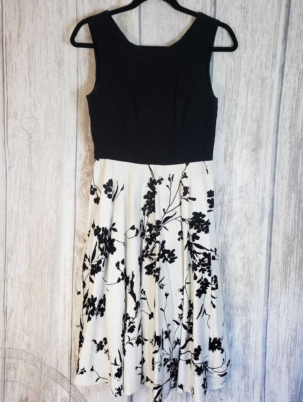 Grace Karin Black & White Floral Midi Fit-and-Flare Dress Medium